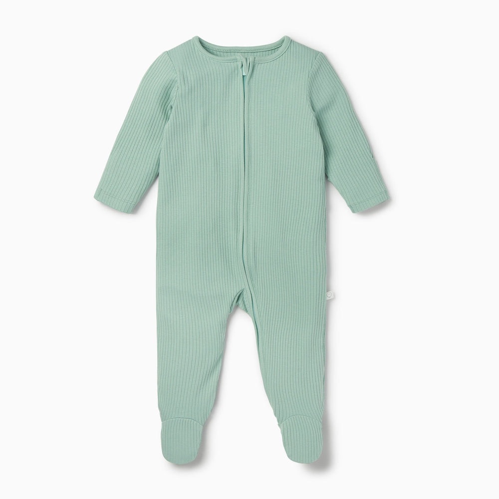 MORI Ribbed Zip-Up Green Unisex Baby Pajamas 0-3 M